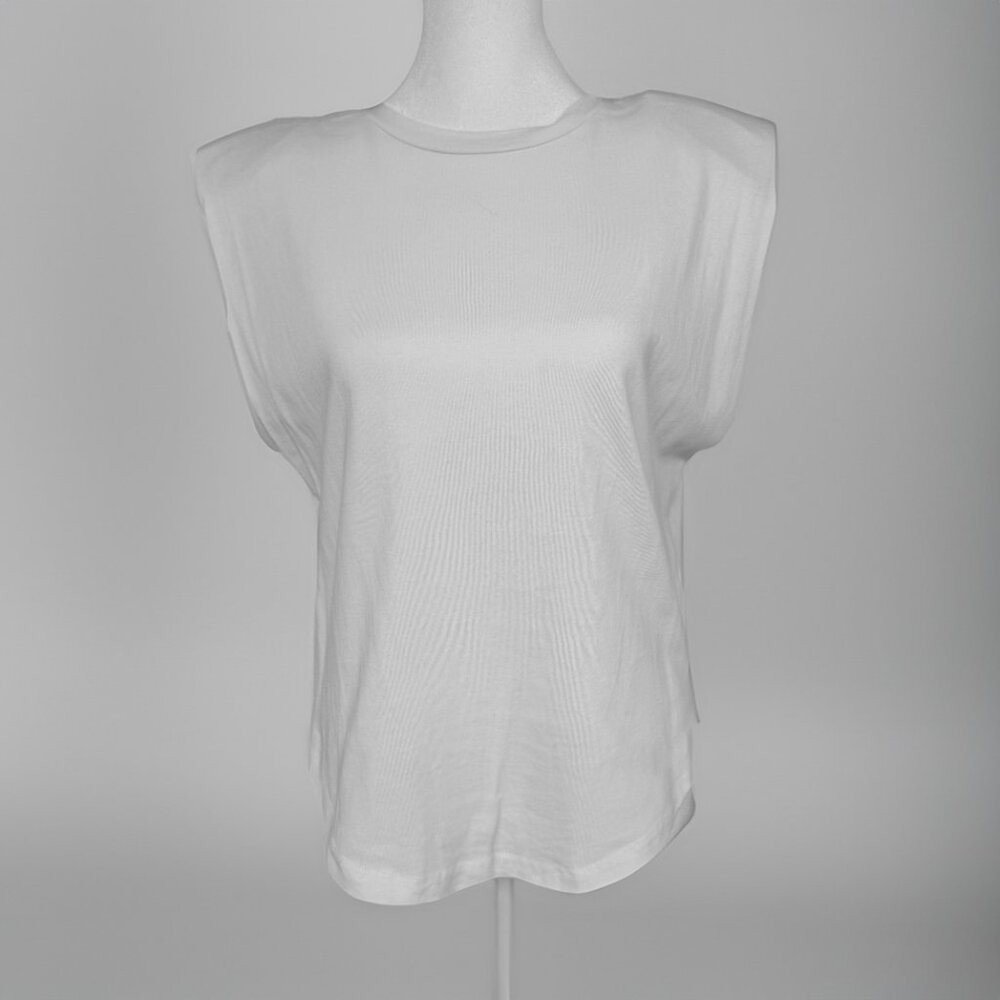 Good American white sleeveless shirt with shoulder pads, size S